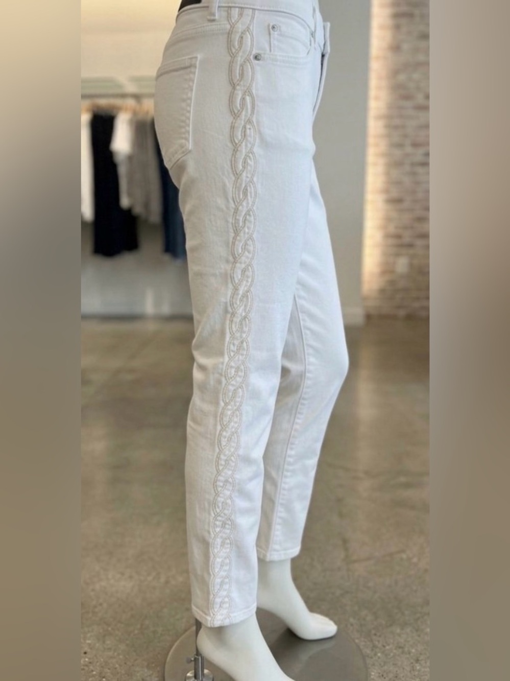 Talbots Slim Ankle Jeans 4P White Side Embroidered Chain Link Petite Denim Pants